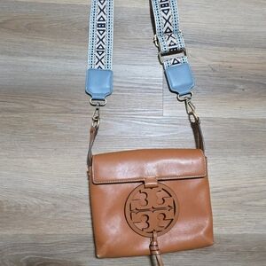 Tory Burch Cuoio Miller Tan Crossbody Bag with Replaced Patterned Strap